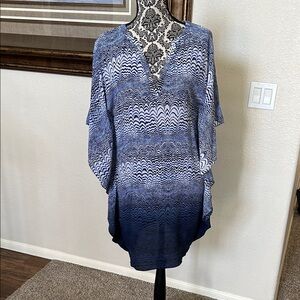 Trina Turk Blue Patterned Caftan Mini Dress